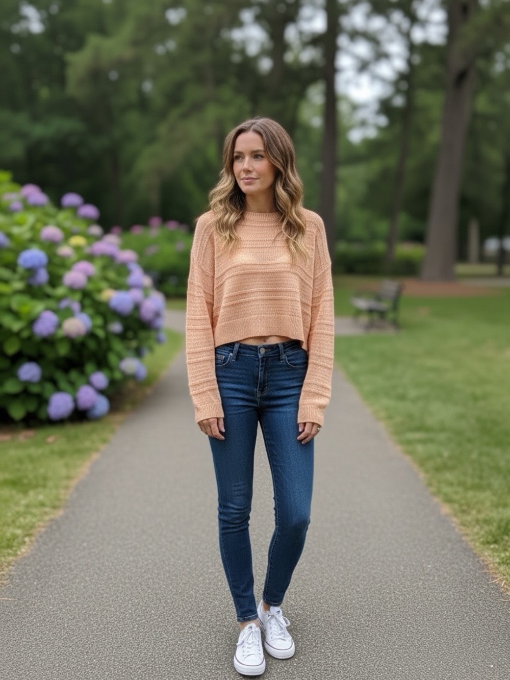 Pilcro Peach Cropped Crewneck Sweater cashmere